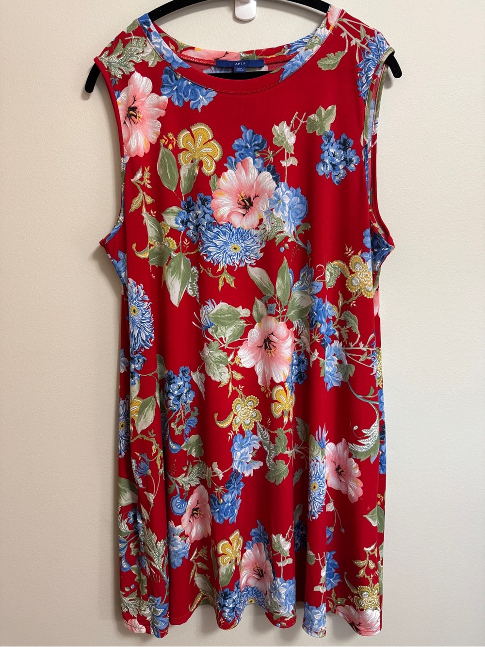 Women Floral Textured Red Sleeveless Summer Sundress By APT 9 XXL Flowy Stretch